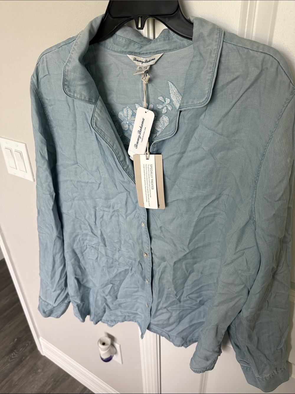 Tommy Bahama Powder Blue Linen Blend Button-Front Shirt